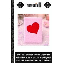 Armoris Delux Serisi Okul Defteri Günlük Kız Çocuk Hediyesi Kalpli Pembe Peluş Defter