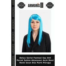 Armoris Delux Serisi Fantezi Saç Stil Peruk Sahne Aksesuarı Açık Mavi Renk Uzun Düz Parti Peruğu