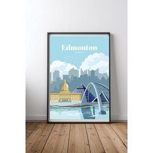 Keyf Home Travel To Edmonton Siyah Çerçeveli Mdf Tablo Poster Salon Duvar Dekoru Hediye
