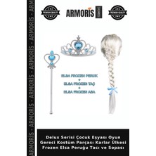Armoris Delux Serisi Çocuk Eşyası Oyun Gereci Kostüm Parçası Karlar Ülkesi Frozen Elsa Peruğu Tacı ve Sopası