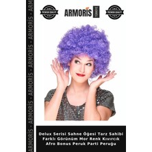 Armoris Delux Serisi Sahne Öğesi Tarz Sahibi Farklı Görünüm Mor Renk Kıvırcık Afro Bonus Peruk Parti Peruğu
