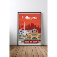 Keyf Home Travel To Melbourne Siyah Çerçeveli Mdf Tablo Poster Salon Duvar Dekoru Hediye
