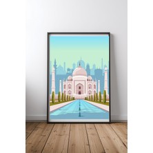 Keyf Home Taj Mahal Travel Print Siyah Çerçeveli Mdf Tablo Poster Salon Duvar Dekoru Hediye