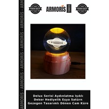 Armoris Delux Serisi Aydınlatma Işıklı Dekor Hediyelik Eşya Satürn Gezegen Tasarımlı Dönen Cam Küre