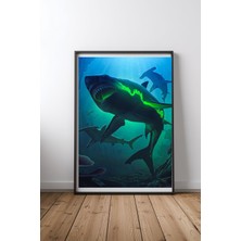 Keyf Home Blackshark Siyah Çerçeveli Mdf Tablo Poster Salon Duvar Dekoru Hediye