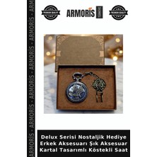 Armoris Delux Serisi Nostaljik Hediye Erkek Aksesuarı Şık Aksesuar Kartal Tasarımlı Köstekli Saat