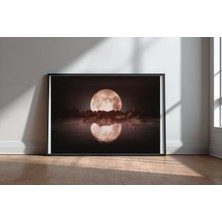 Keyf Home Misty Moon Siyah Çerçeveli Mdf Tablo Poster Salon Duvar Dekoru Hediye