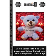 Armoris Delux Serisi Tatlı Süs Oda Aksesuarı Hatıra Objesi Mavi Seni Seviyorum Tişörtlü Ayı