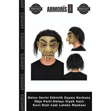 Armoris Delux Serisi Etkinlik Eşyası Korkunç Obje Parti Detayı Siyah Saçlı Sivri Dişli Cadı Lateks Maskesi