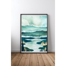 Keyf Home Misty Lake Siyah Çerçeveli Mdf Tablo Poster Salon Duvar Dekoru Hediye