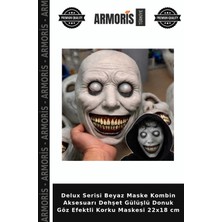 Armoris Delux Serisi Beyaz Maske Kombin Aksesuarı Dehşet Gülüşlü Donuk Göz Efektli Korku Maskesi 22X18 cm