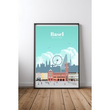Keyf Home Travel To Basel Siyah Çerçeveli Mdf Tablo Poster Salon Duvar Dekoru Hediye