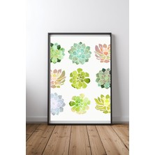 Keyf Home Spring Succulents Siyah Çerçeveli Mdf Tablo Poster Salon Duvar Dekoru Hediye