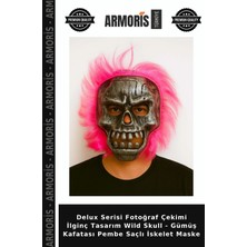 Armoris Delux Serisi Fotoğraf Çekimi Ilginç Tasarım Wild Skull - Gümüş Kafatası Pembe Saçlı Iskelet Maske