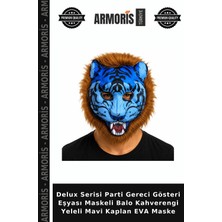 Armoris Delux Serisi Parti Gereci Gösteri Eşyası Maskeli Balo Kahverengi Yeleli Mavi Kaplan Eva Maske