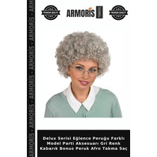 Armoris Delux Serisi Eğlence Peruğu Farklı Model Parti Aksesuarı Gri Renk Kabarık Bonus Peruk Afro Takma Saç