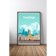 Keyf Home Travel To Santiago Siyah Çerçeveli Mdf Tablo Poster Salon Duvar Dekoru Hediye