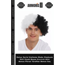 Armoris Delux Serisi Kutlama Modu Stadyum Stili Siyah Beyaz Kıvırcık Afro Bonus Peruk Taraftar Bonus Saç