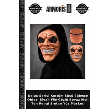 Armoris Delux Serisi Kostüm Süsü Eğlence Objesi Siyah File Gözlü Beyaz Dişli Ten Rengi Sırıtan Yüz Maskesi