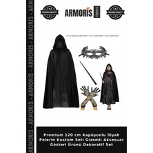 Armoris Premium 120 cm Kapüşonlu Siyah Pelerin Kostüm Seti Gizemli Aksesuar Gösteri Ürünü Dekoratif Set