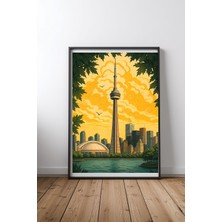Keyf Home The Cn Tower At Dawn Siyah Çerçeveli Mdf Tablo Poster Salon Duvar Dekoru Hediye