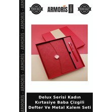 Armoris Delux Serisi Kadın Kırtasiye Baba Çizgili Defter ve Metal Kalem Seti