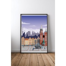 Keyf Home Krakow Travel Print Siyah Çerçeveli Mdf Tablo Poster Salon Duvar Dekoru Hediye