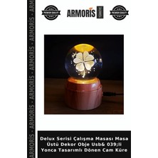 Armoris Delux Serisi Çalışma Masası Masa Üstü Dekor Obje Usb& 039;LI Yonca Tasarımlı Dönen Cam Küre