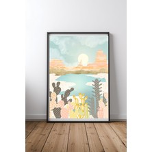 Keyf Home Retro Desert Oasis Siyah Çerçeveli Mdf Tablo Poster Salon Duvar Dekoru Hediye