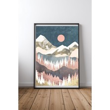 Keyf Home Winter Peaks Siyah Çerçeveli Mdf Tablo Poster Salon Duvar Dekoru Hediye