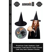 Armoris Premium Cadı Şapkası Cadı Tırnakları Cadı Burnu Cadı Çenesi Cadı Diş Seti Gösteri Ürünü