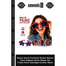 Armoris Delux Serisi Festival Ürünü Hatıra Pozu Doğum Günü Mega Tip Yıldız Parti Gözlüğü Kırmızı Renk