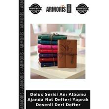 Armoris Delux Serisi Anı Albümü Ajanda Not Defteri Yaprak Desenli Deri Defter