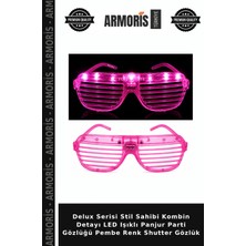 Armoris Delux Serisi Stil Sahibi Kombin Detayı LED Işıklı Panjur Parti Gözlüğü Pembe Renk Shutter Gözlük