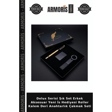 Armoris Delux Serisi Şık Set Erkek Aksesuar Yeni Is Hediyesi Roller Kalem Deri Anahtarlık Çakmak Seti