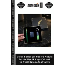 Armoris Delux Serisi Şık Hediye Kutulu Set Hediyelik Eşya Çakmak ve Yeşil Kalem Anahtarlık