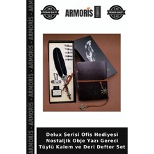 Armoris Delux Serisi Ofis Hediyesi Nostaljik Obje Yazı Gereci Tüylü Kalem ve Deri Defter Set