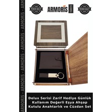 Armoris Delux Serisi Zarif Hediye Günlük Kullanım Değerli Eşya Ahşap Kutulu Anahtarlık ve Cüzdan Set