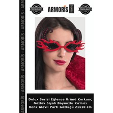 Armoris Delux Serisi Eğlence Ürünü Korkunç Gözlük Siyah Boynuzlu Kırmızı Renk Alevli Parti Gözlüğü 21X10 cm