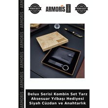 Armoris Delux Serisi Kombin Set Tarz Aksesuar Yılbaşı Hediyesi Siyah Cüzdan ve Anahtarlık