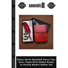 Armoris Delux Serisi Nostaljik Parça Yazı Aracı Tüylü Divit Hokka Kalem ve Pusula Baskılı Defter Set