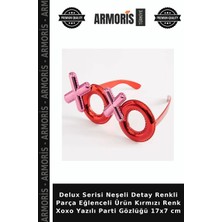 Armoris Delux Serisi Neşeli Detay Renkli Parça Eğlenceli Ürün Kırmızı Renk Xoxo Yazılı Parti Gözlüğü 17X7 cm