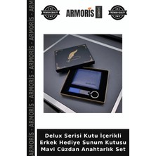 Armoris Delux Serisi Kutu Içerikli Erkek Hediye Sunum Kutusu Mavi Cüzdan Anahtarlık Set