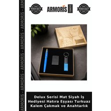 Armoris Delux Serisi Mat Siyah Iş Hediyesi Hatıra Eşyası Turkuaz Kalem Çakmak ve Anahtarlık