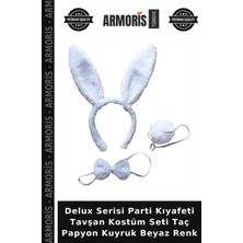 Armoris Delux Serisi Parti Kıyafeti Tavşan Kostüm Seti Taç Papyon Kuyruk Beyaz Renk