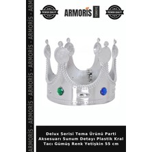 Armoris Delux Serisi Tema Ürünü Parti Aksesuarı Sunum Detayı Plastik Kral Tacı Gümüş Renk Yetişkin 55 cm