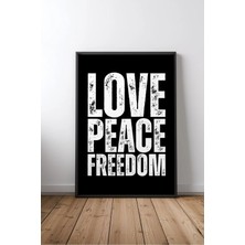 Keyf Home Love Peace Freedom Aşk ve Sevgi Yazılı No 1 Çerçeveli Mdf Tablo Poster Yatak Odası Hediye