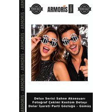 Armoris Delux Serisi Sahne Aksesuarı Fotoğraf Çekimi Kostüm Detayı Dolar Işareti Parti Gözlüğü – Gümüş