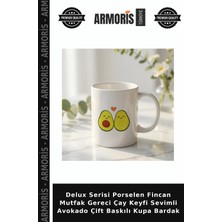 Armoris Delux Serisi Porselen Fincan Mutfak Gereci Çay Keyfi Sevimli Avokado Çift Baskılı Kupa Bardak