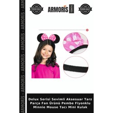 Armoris Delux Serisi Sevimli Aksesuar Tarz Parça Fan Ürünü Pembe Fiyonklu Minnie Mouse Tacı Mini Kulak
